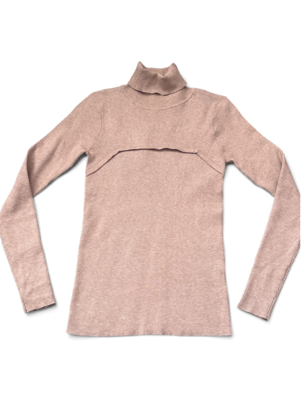 PRETTYGARDEN Ribbed Turtleneck Sweater Beige Size M